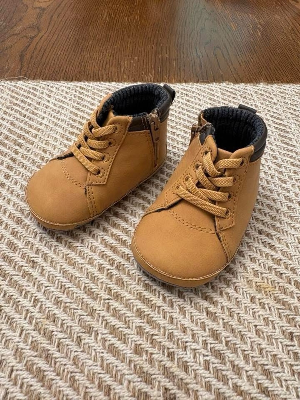 Baby 0-6mo Tan Lace-Up Ankle Boots - Soft Lined Infant Shoes